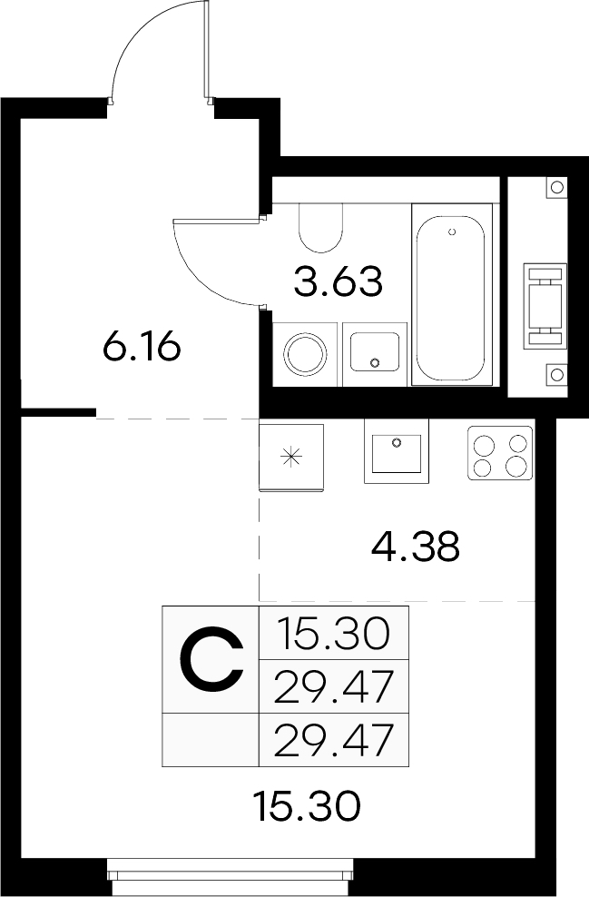 Квартира студия 29.47 м², 4/6 эт., ЖК «Glorax City Василеостровский»
